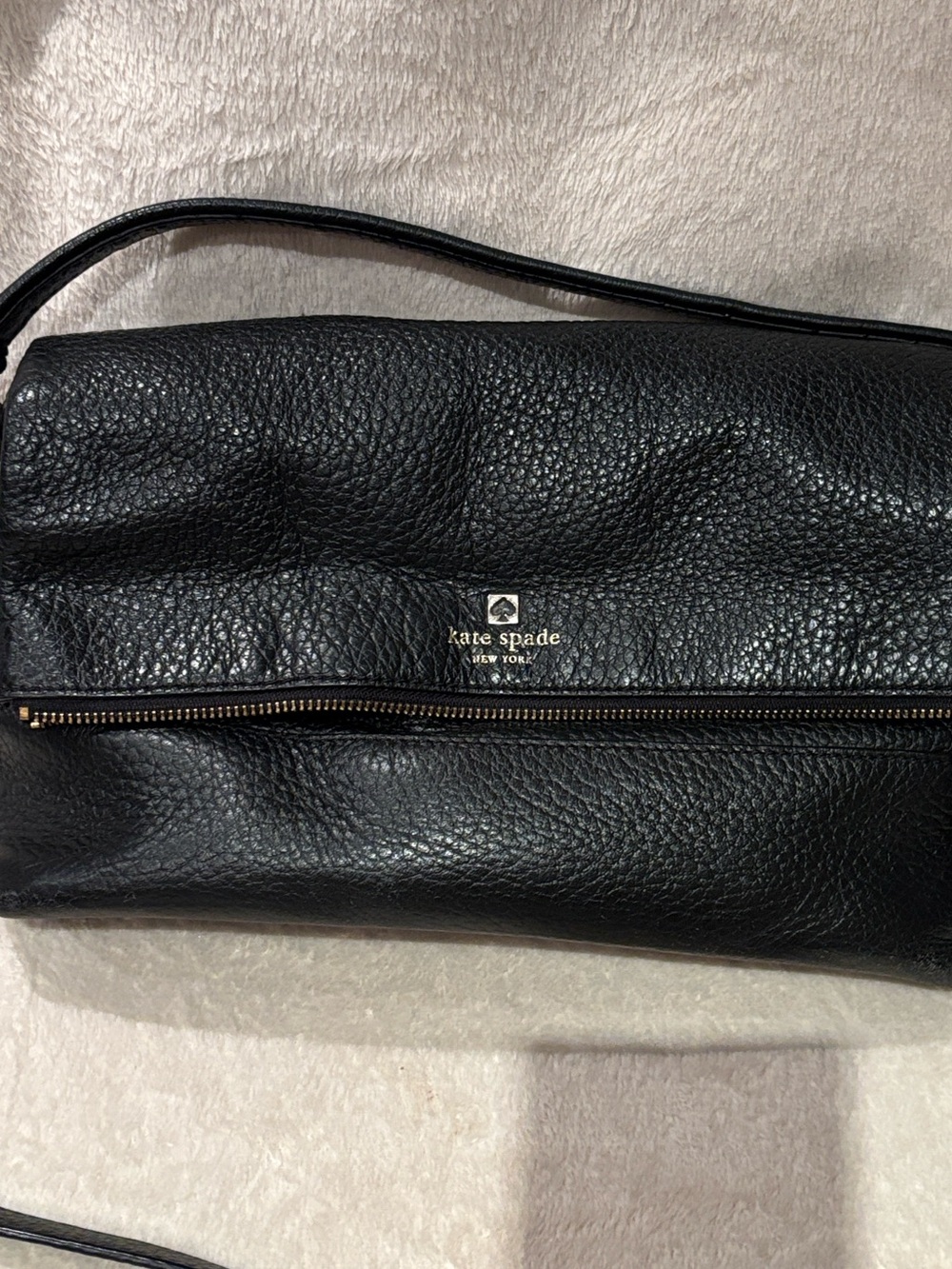 kate spade Black Pebbled Leather Fold-Over Crossbody with Tassel